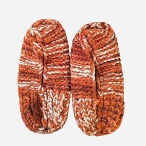 Vintage 70s Hand-Knit Slipper Socks – Rust Multicolor Knit